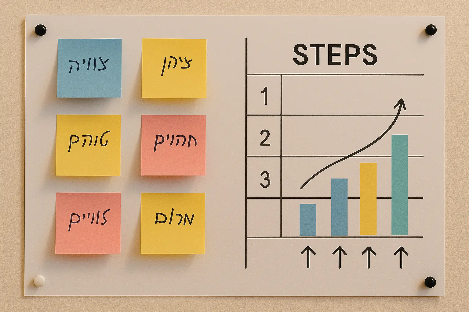 יד שמכניסה פתק לדלי קטן שכותרתו "ניסוי 1", טיימר קטן ליד, אווירה פרקטית של התחלה.